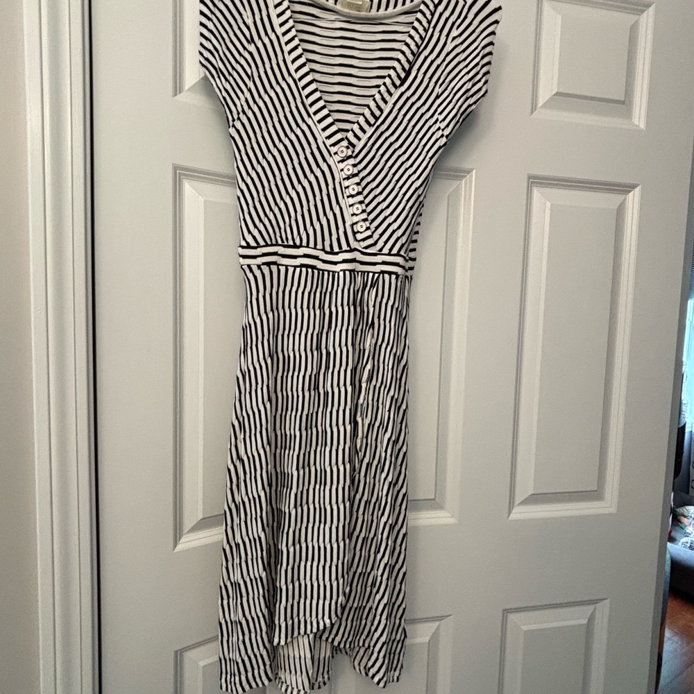 Anthropologie Black and White V-Neck Wrap Dress